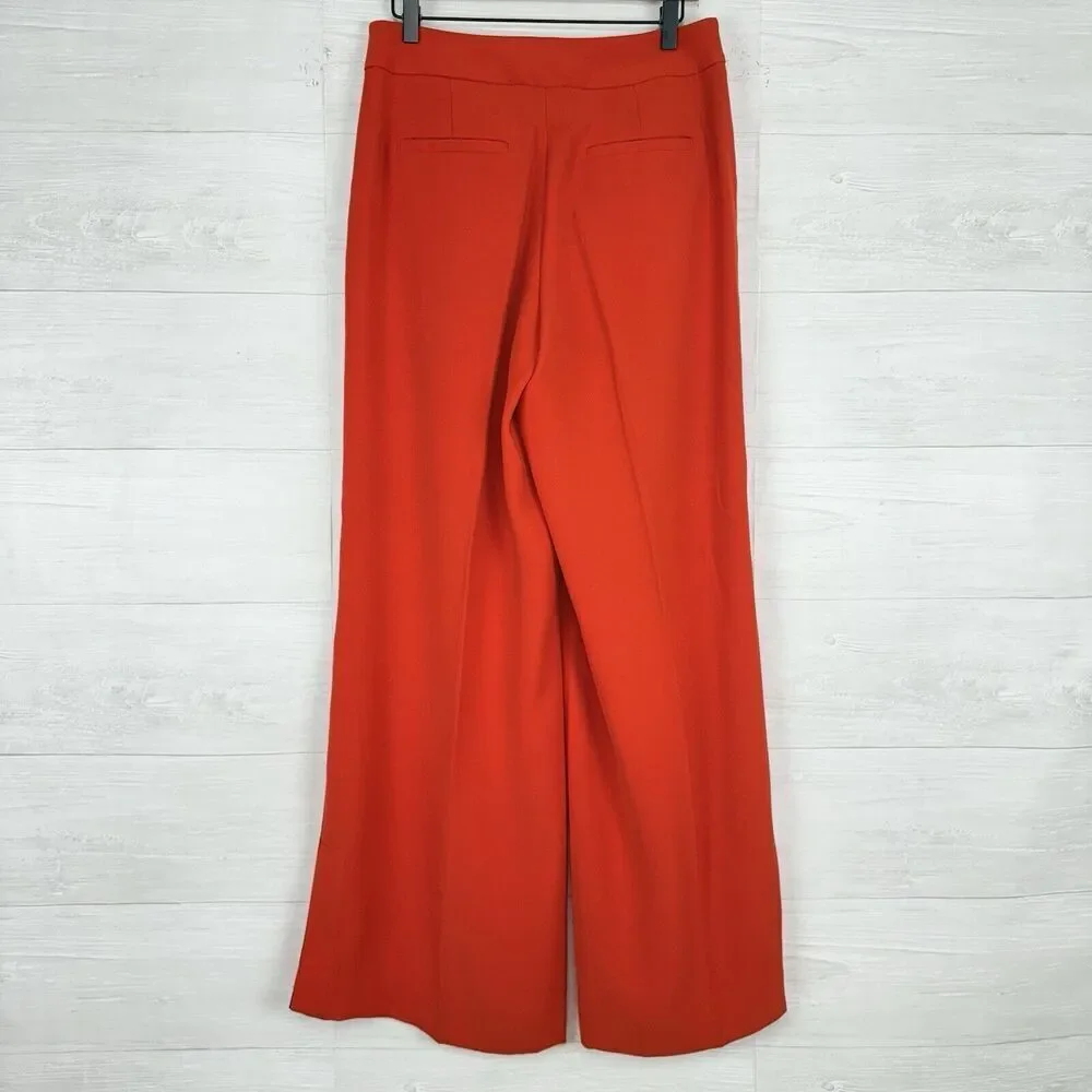 Banana Republic Wide Leg Trouser Pants Women 6 Orange High Rise Split Hem Office